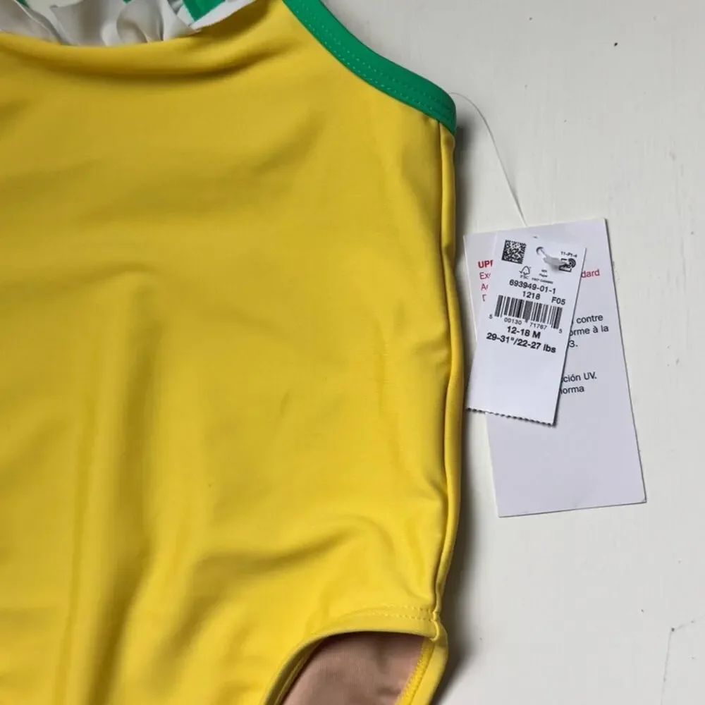 Old Navy Baby One Piece Yellow and Green Ruffle Swimsuit Sz 12-18 M NWT